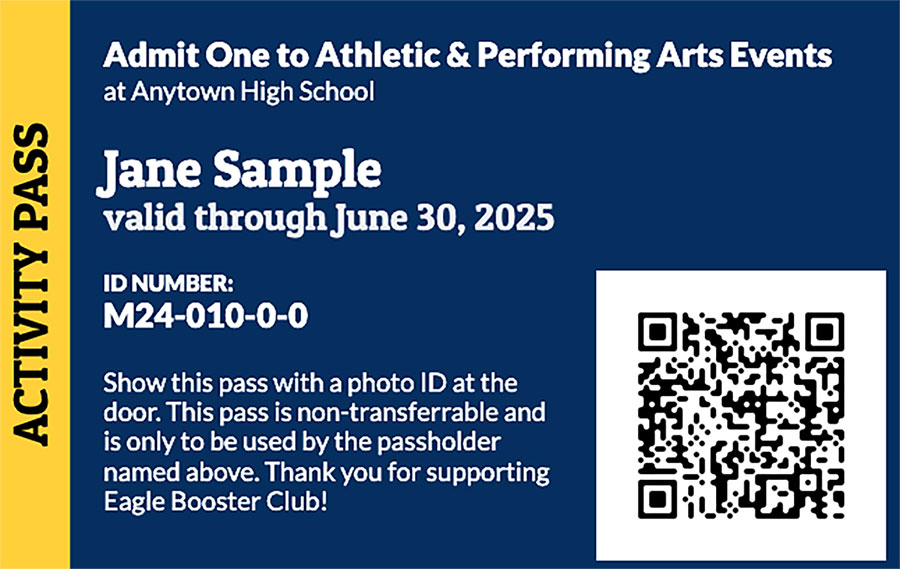 booster club activity passes and member cards